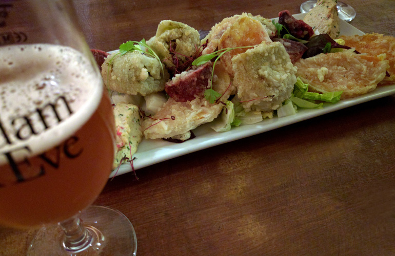Tempura Vegetables with Cashew Chili Dip