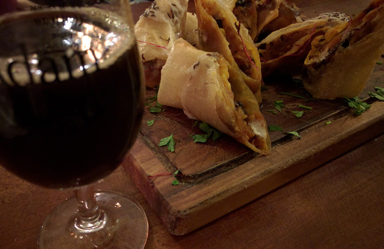 Moroccoan Potato and Raisin Pastry with Caraway Seed Yoghurt